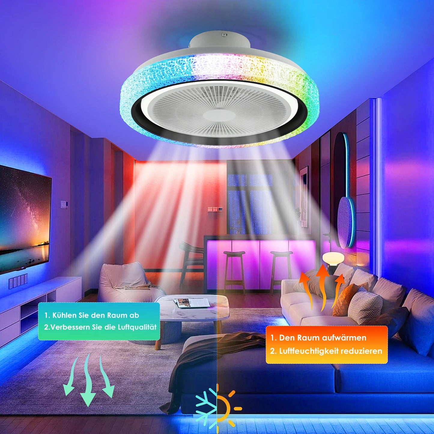 LED Deckenventilator mit Licht – RGB, Dimmbar, Fernbedienung