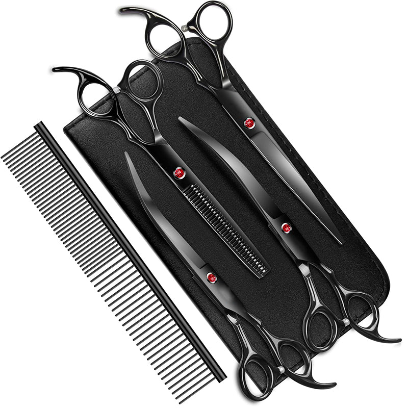 Hundehaarschere Professionelle 7,0 Zoll mit Ausdünnung Schere für die Pflege Curved Haustier Haarschere