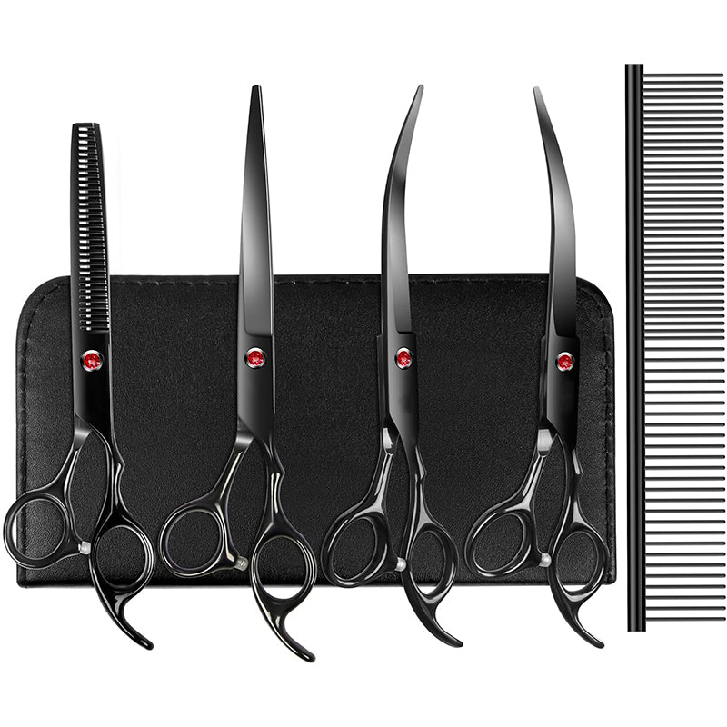 Hundehaarschere Professionelle 7,0 Zoll mit Ausdünnung Schere für die Pflege Curved Haustier Haarschere