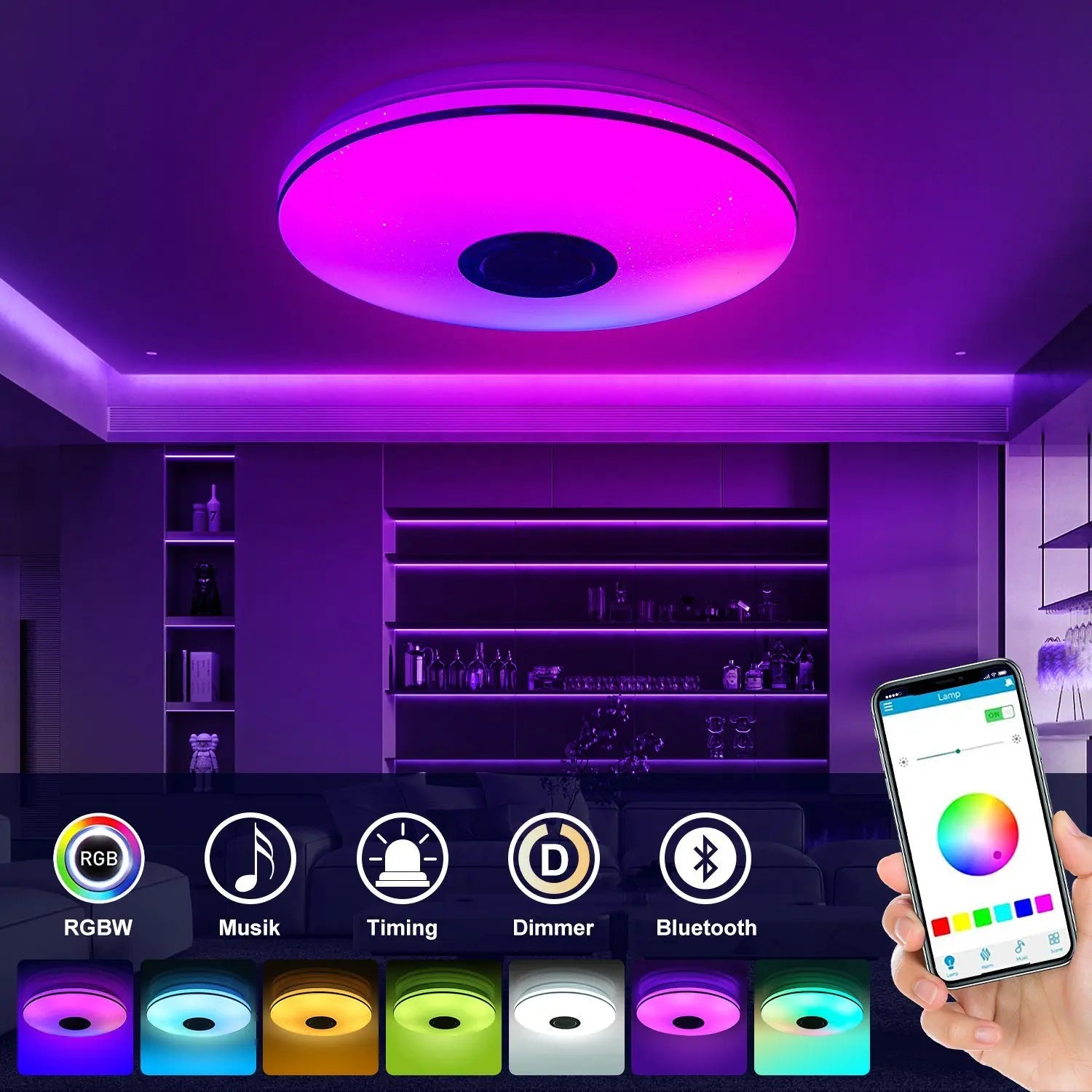 FORHOMY LED Deckenleuchte – RGB, Dimmbar, Bluetooth & APP