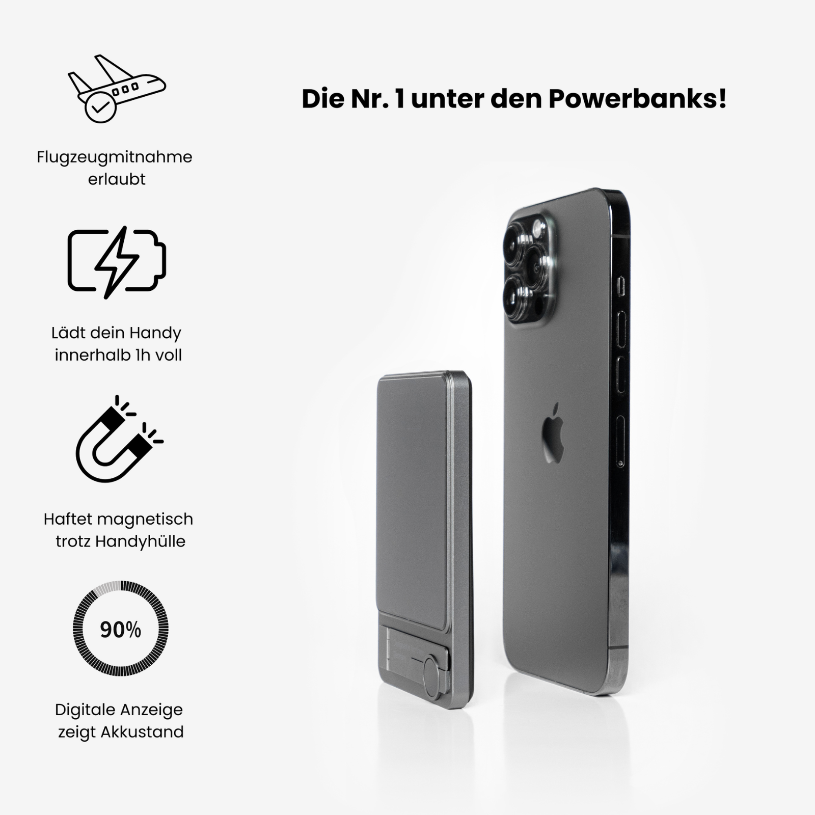 Magnetische Powerbank 20W Magnetische – Ultrakompakt, 5000 mAh, Kabellos & Qi-kompatibel NordCharge + SlimCharge