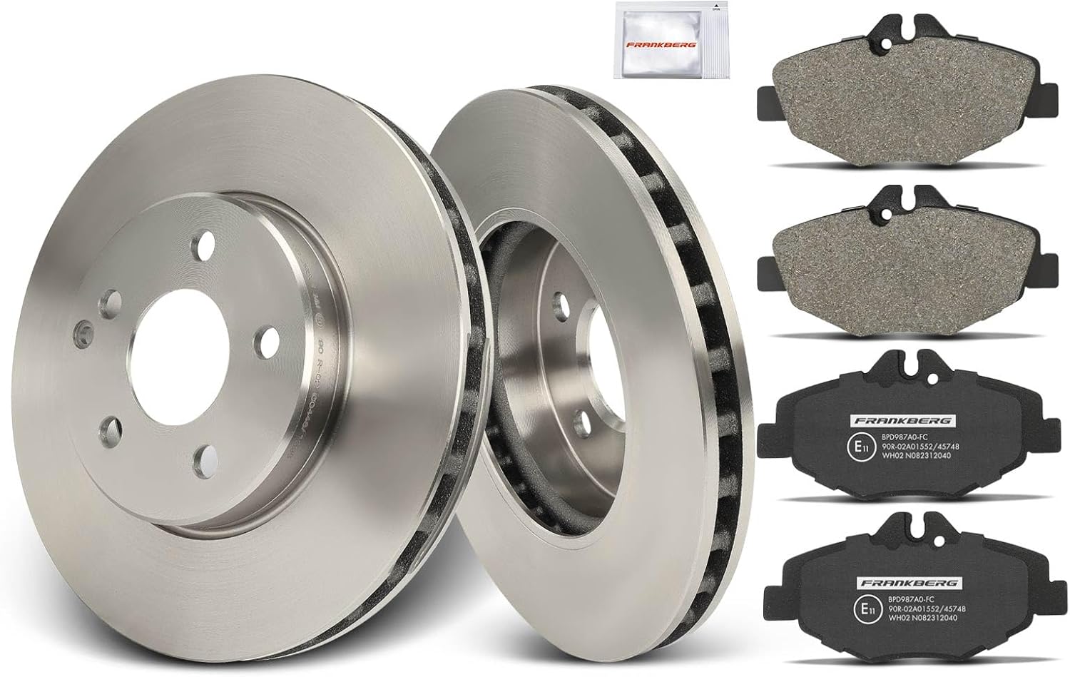 2x Bremsscheiben + 4x Bremsbeläge Vorderachse mit Bremsfett für Mercedes E-Klasse W211/S211 (2002-2009) – Ersatz für 0034209920