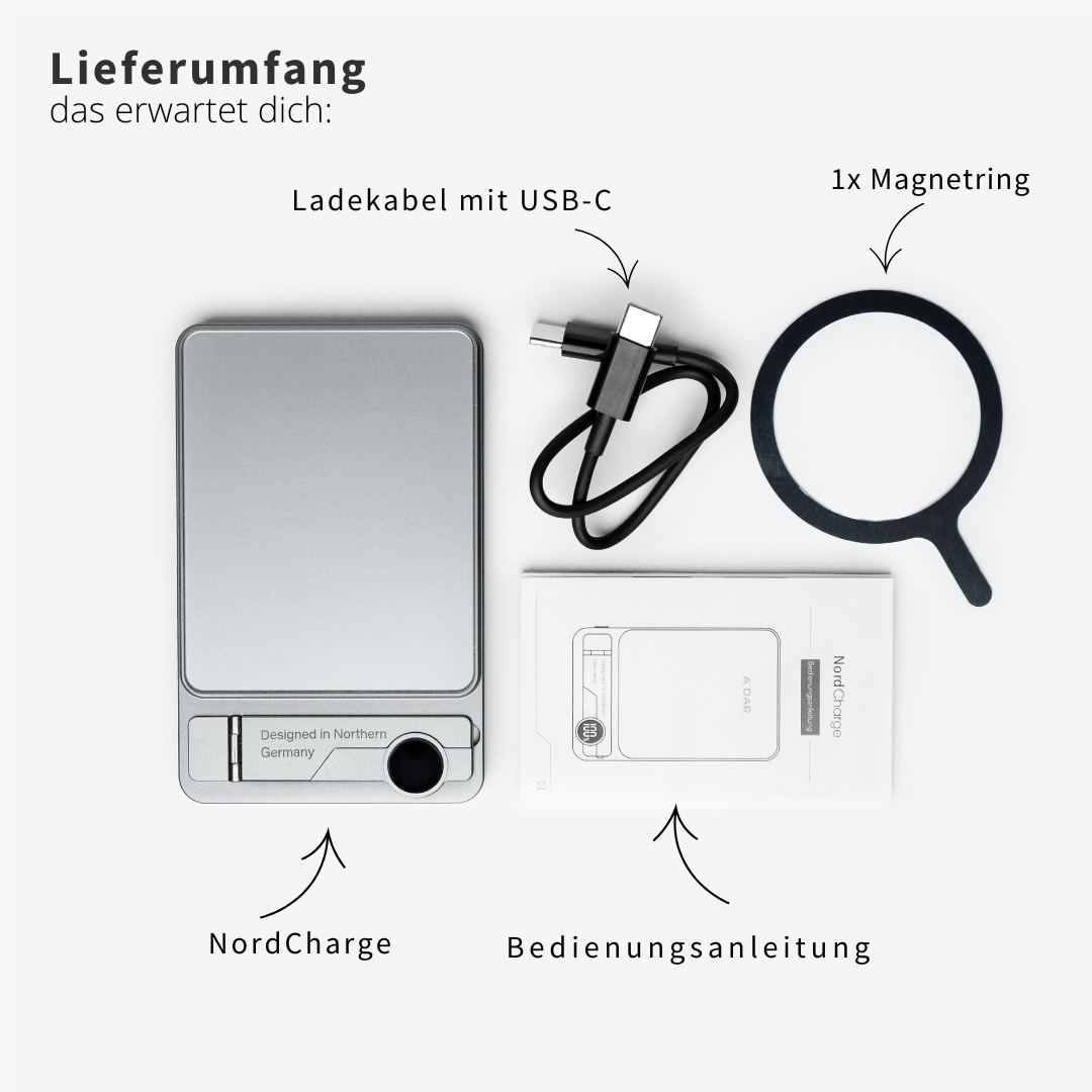 Magnetische Powerbank 20W Magnetische – Ultrakompakt, 5000 mAh, Kabellos & Qi-kompatibel NordCharge + SlimCharge