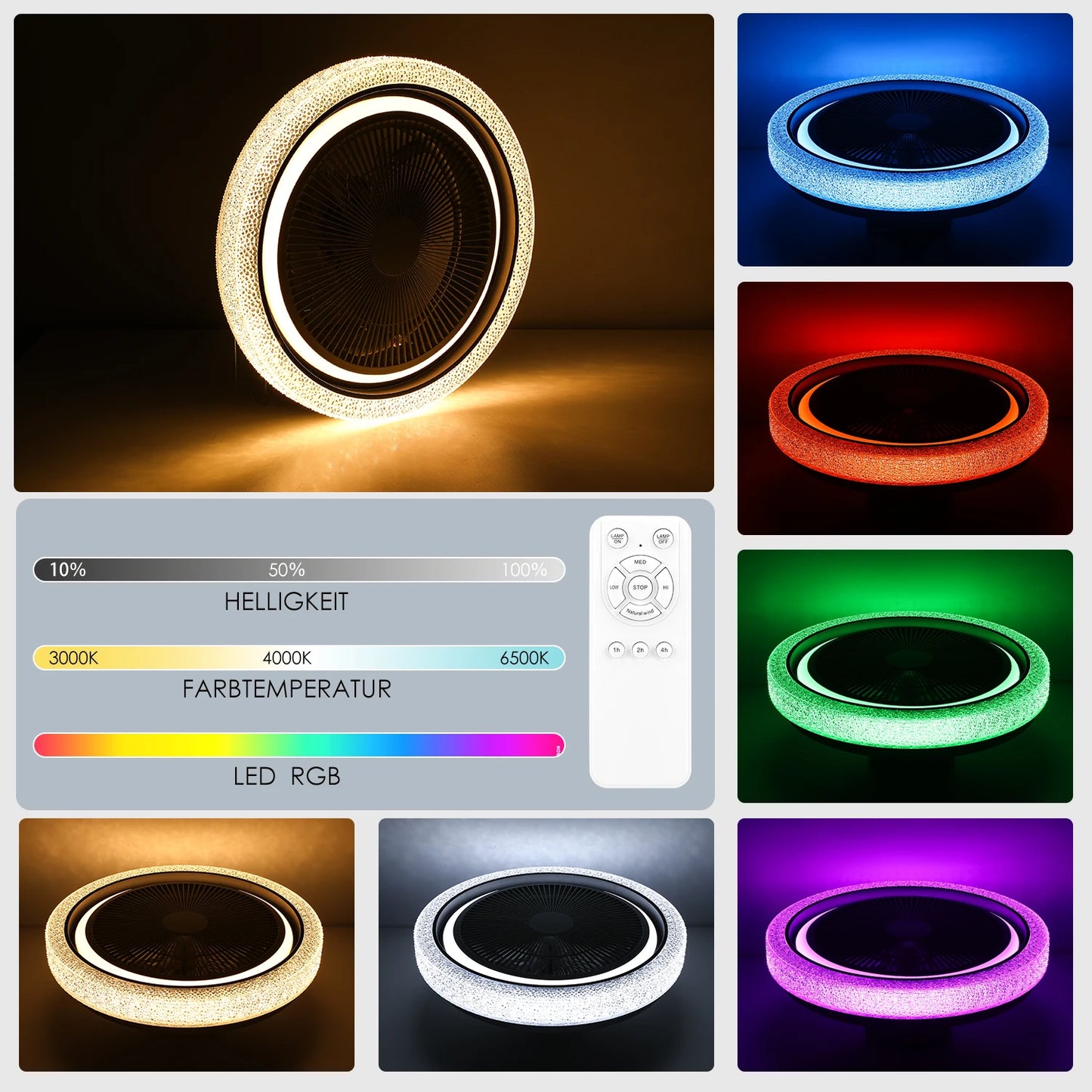 LED Deckenventilator mit Licht – RGB, Dimmbar, Fernbedienung