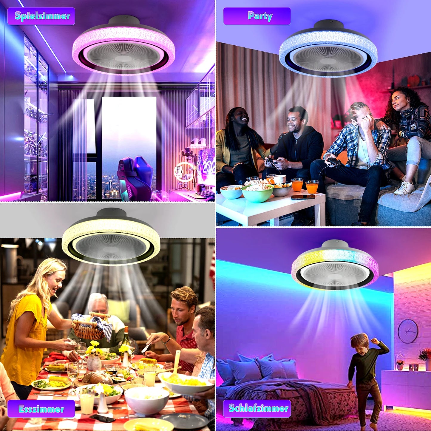LED Deckenventilator mit Licht – RGB, Dimmbar, Fernbedienung