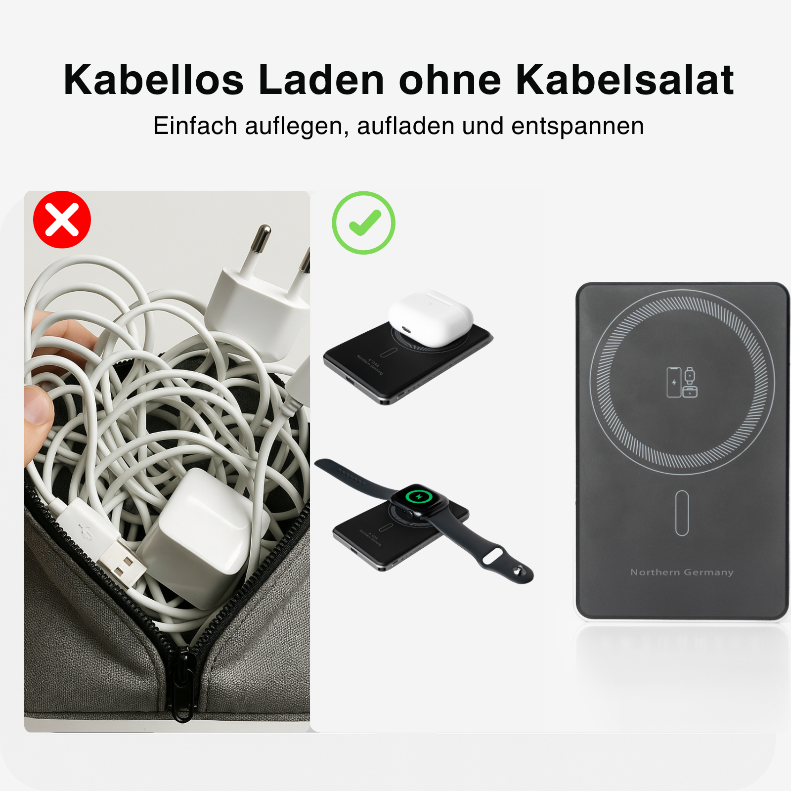 Magnetische Powerbank 20W Magnetische – Ultrakompakt, 5000 mAh, Kabellos & Qi-kompatibel NordCharge + SlimCharge