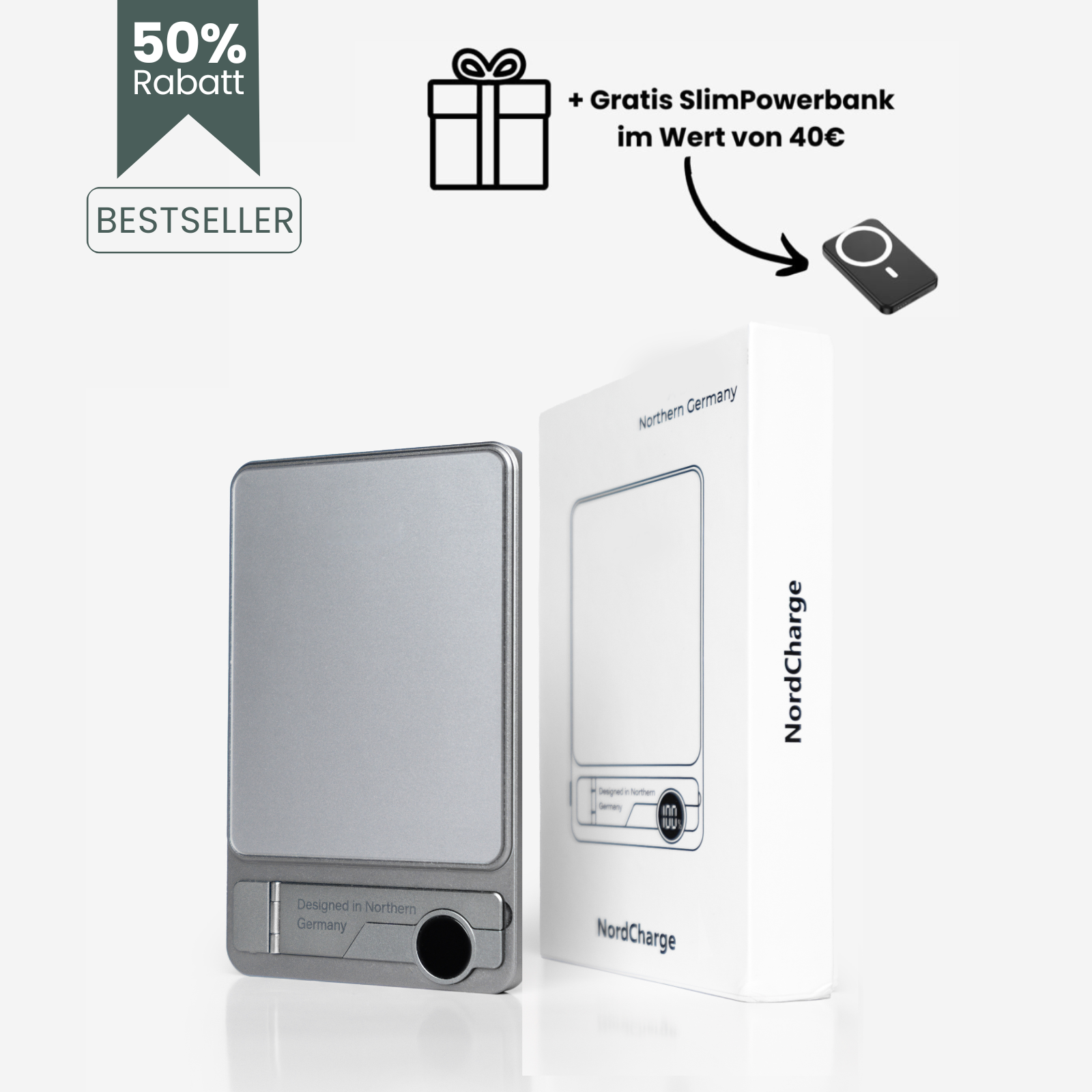 Magnetische Powerbank 20W Magnetische – Ultrakompakt, 5000 mAh, Kabellos & Qi-kompatibel NordCharge + SlimCharge