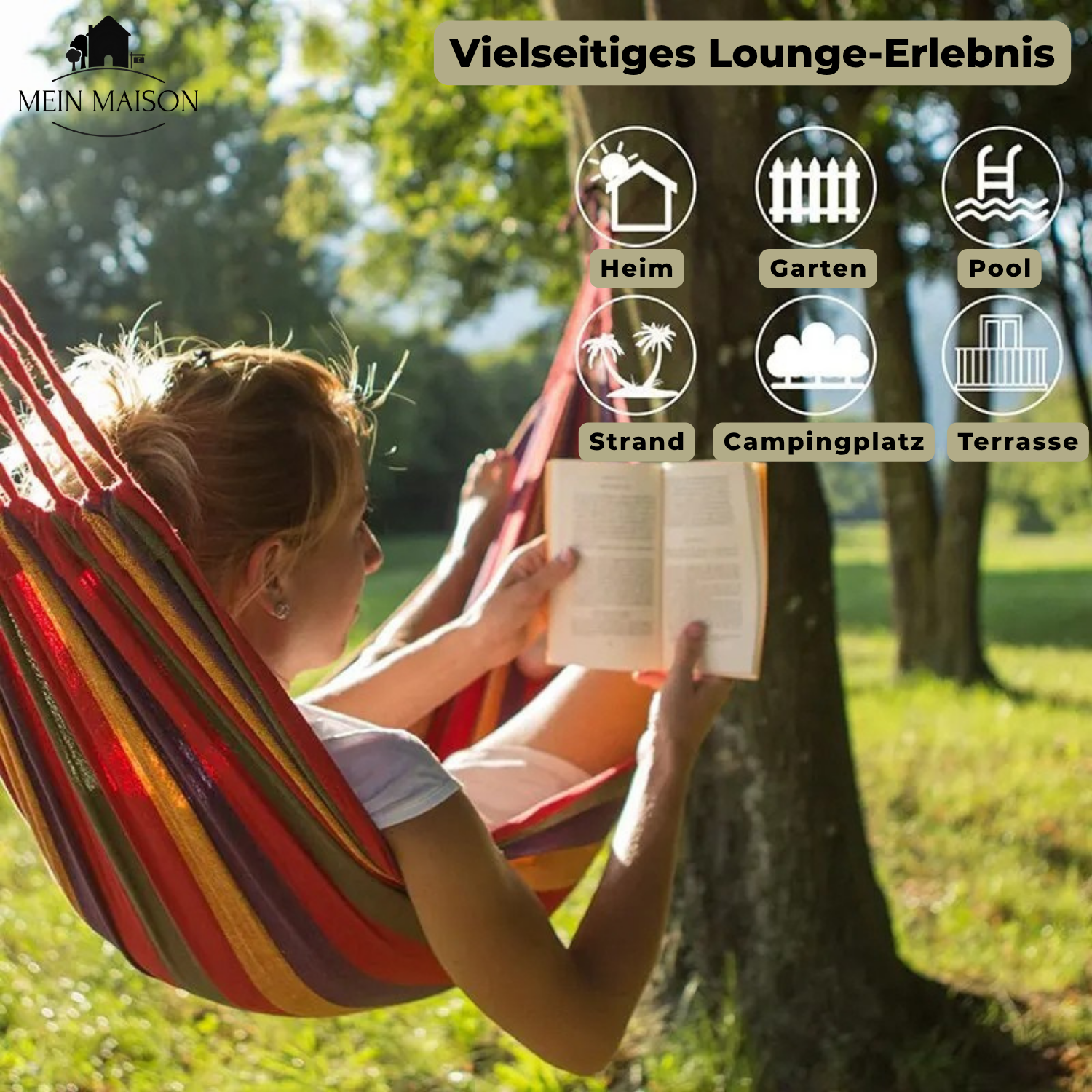 RelaxoLounge Hängematte | Robustes Canvas | Anti-Rutsch-Design | Tragkraft 200 kg