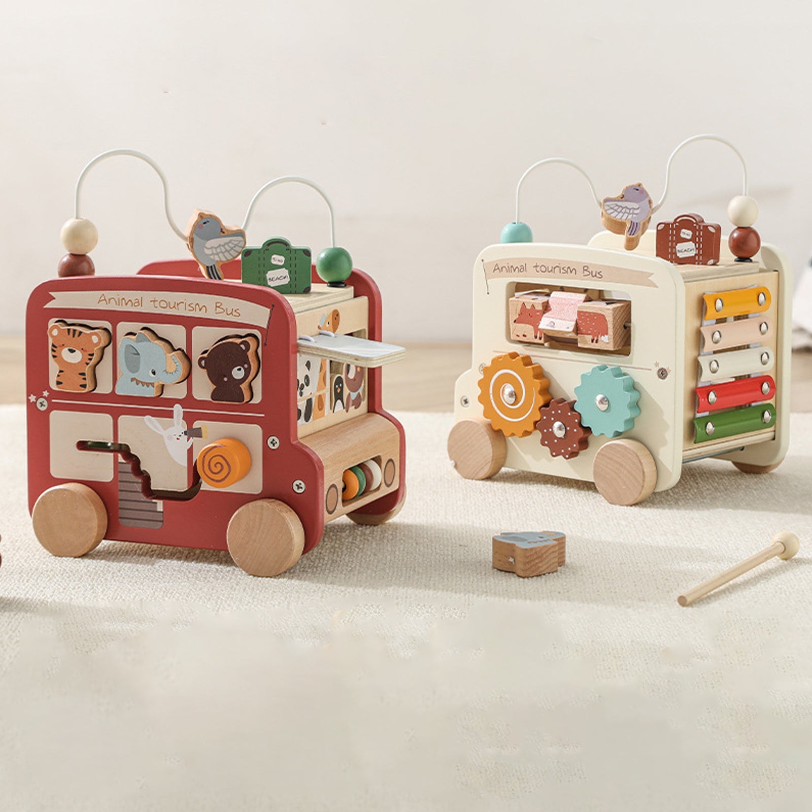 Montessori 5-in-1 Wooden Activity Bus – Play, Learn, and Grow