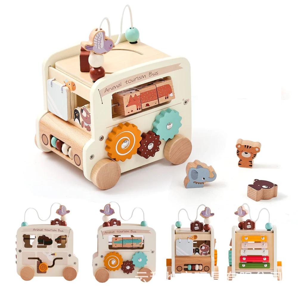 Montessori 5-in-1 Wooden Activity Bus – Play, Learn, and Grow