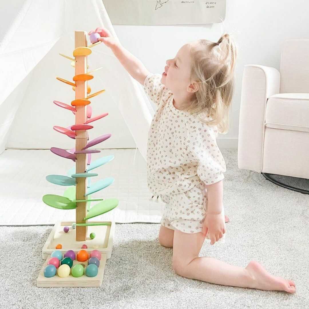 Regenbogen-Murmelturm – Kreatives Holzspielzeug – Montessori spielzeug - Fördert Farben & Klänge