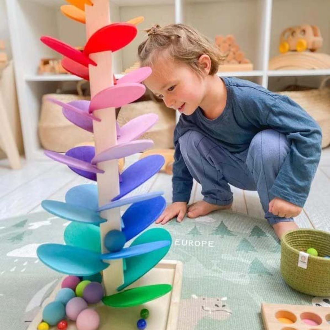 Regenbogen-Murmelturm – Kreatives Holzspielzeug – Montessori spielzeug - Fördert Farben & Klänge