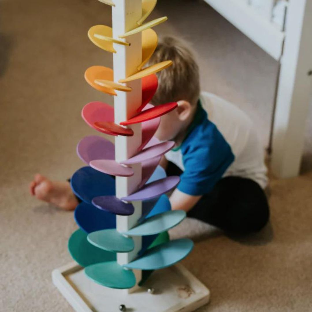 Regenbogen-Murmelturm – Kreatives Holzspielzeug – Montessori spielzeug - Fördert Farben & Klänge
