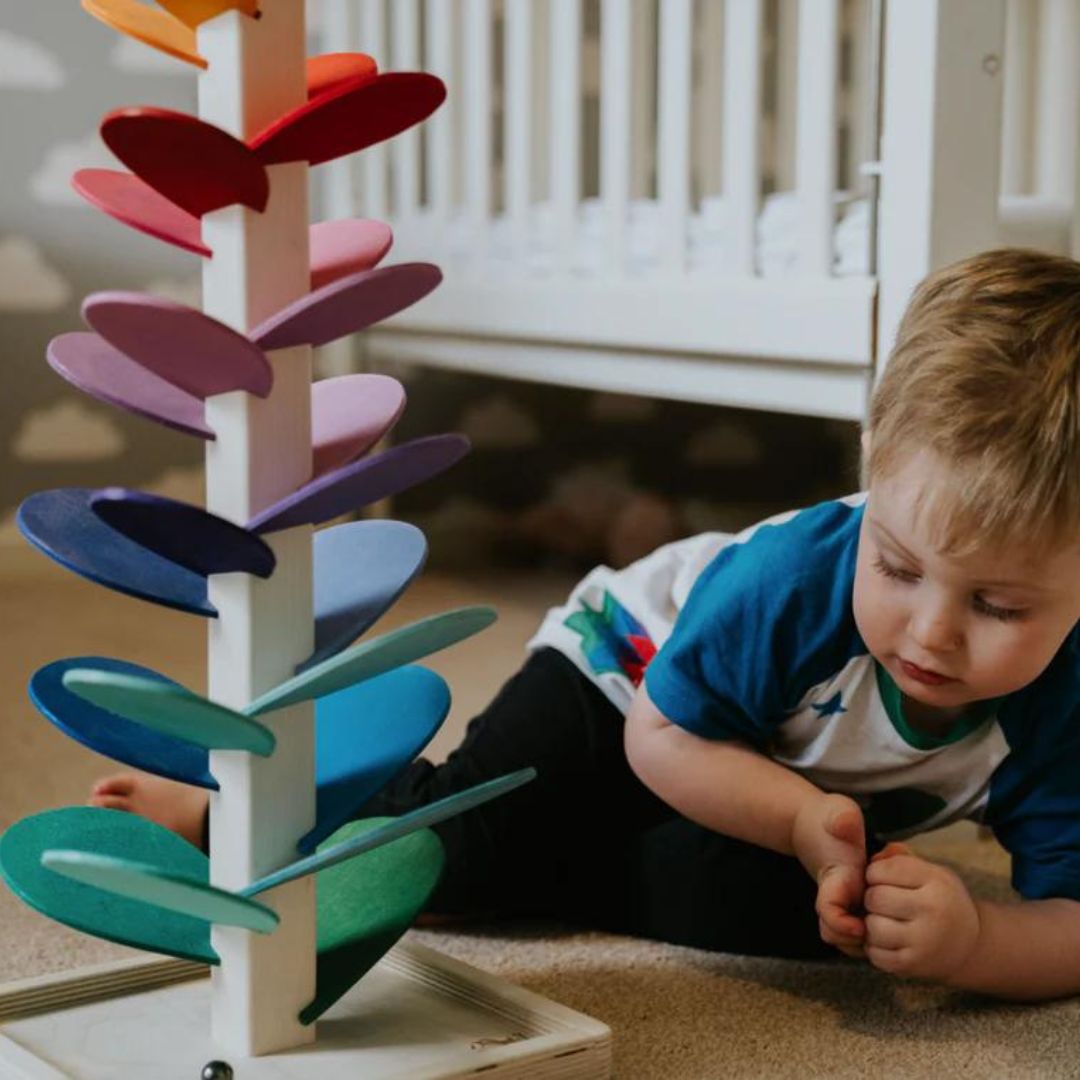 Regenbogen-Murmelturm – Kreatives Holzspielzeug – Montessori spielzeug - Fördert Farben & Klänge