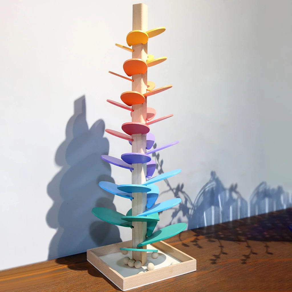 Regenbogen-Murmelturm – Kreatives Holzspielzeug – Montessori spielzeug - Fördert Farben & Klänge