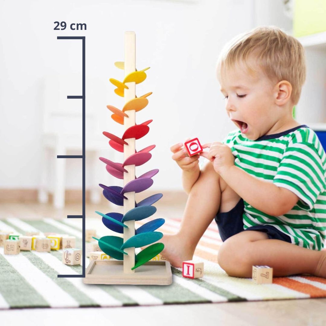 Regenbogen-Murmelturm – Kreatives Holzspielzeug – Montessori spielzeug - Fördert Farben & Klänge