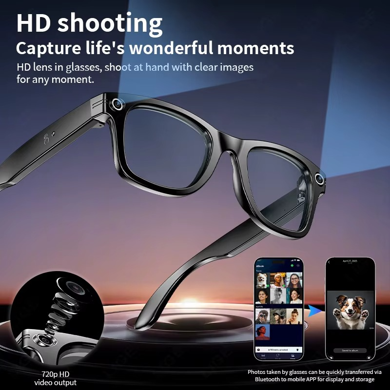 Intelligente Brille mit Kamera, Bluetooth, KI-Assistent & Musikfunktion