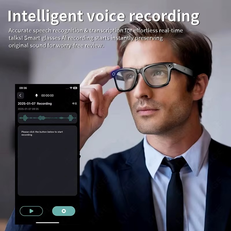 Intelligente Brille mit Kamera, Bluetooth, KI-Assistent & Musikfunktion