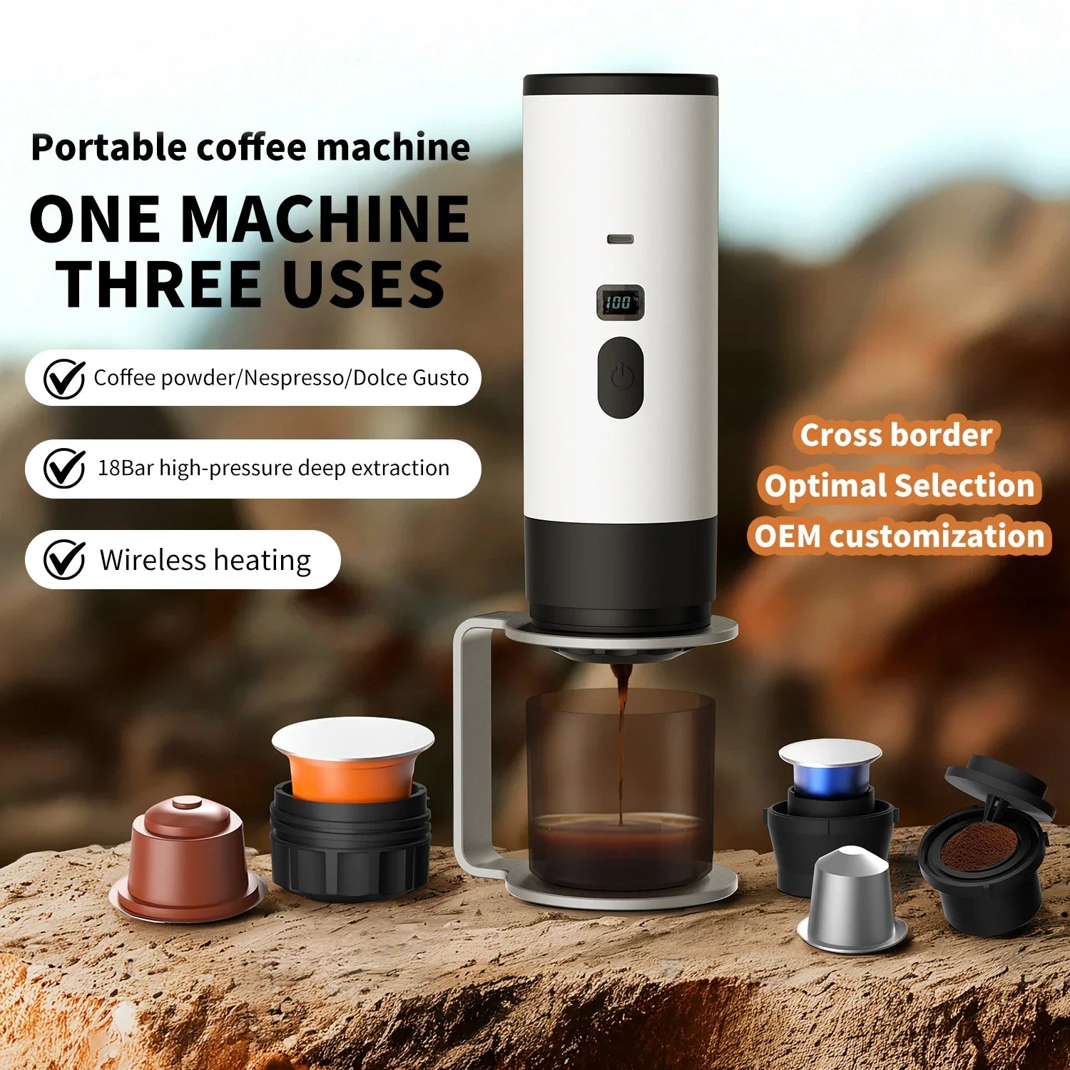 BrewGo™ – 3-in-1 Kabellose Tragbare Espressomaschine, 7800 mAh