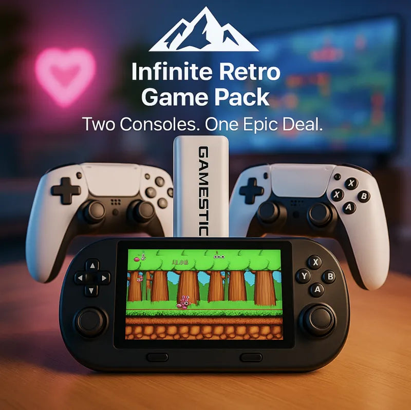 HighPeak Infinity + GameStick Bundle - 50,000+ Retro Games Combo INFINITY Play + Retro Game Stick HighPeak Infinity + GameStick Bundle - 50,000+ Retro Games Combo INFINITY Play + Retro Game Stick
