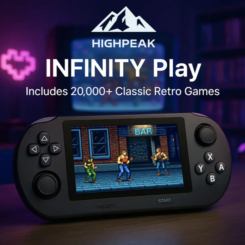 HighPeak Infinity + GameStick Bundle - 50,000+ Retro Games Combo INFINITY Play + Retro Game Stick HighPeak Infinity + GameStick Bundle - 50,000+ Retro Games Combo INFINITY Play + Retro Game Stick