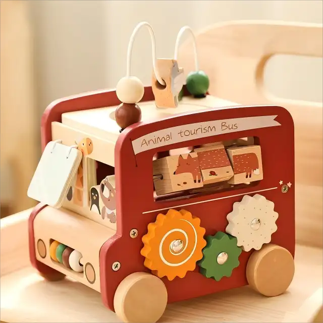 Montessori 5-in-1 Wooden Activity Bus – Play, Learn, and Grow