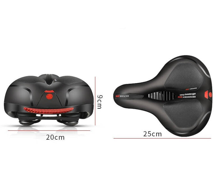 Bequemer Fahrradsattel mit LED-Rücklicht • Extra breite, stoßdämpfende Sattelkomfort