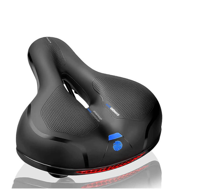 Bequemer Fahrradsattel mit LED-Rücklicht • Extra breite, stoßdämpfende Sattelkomfort
